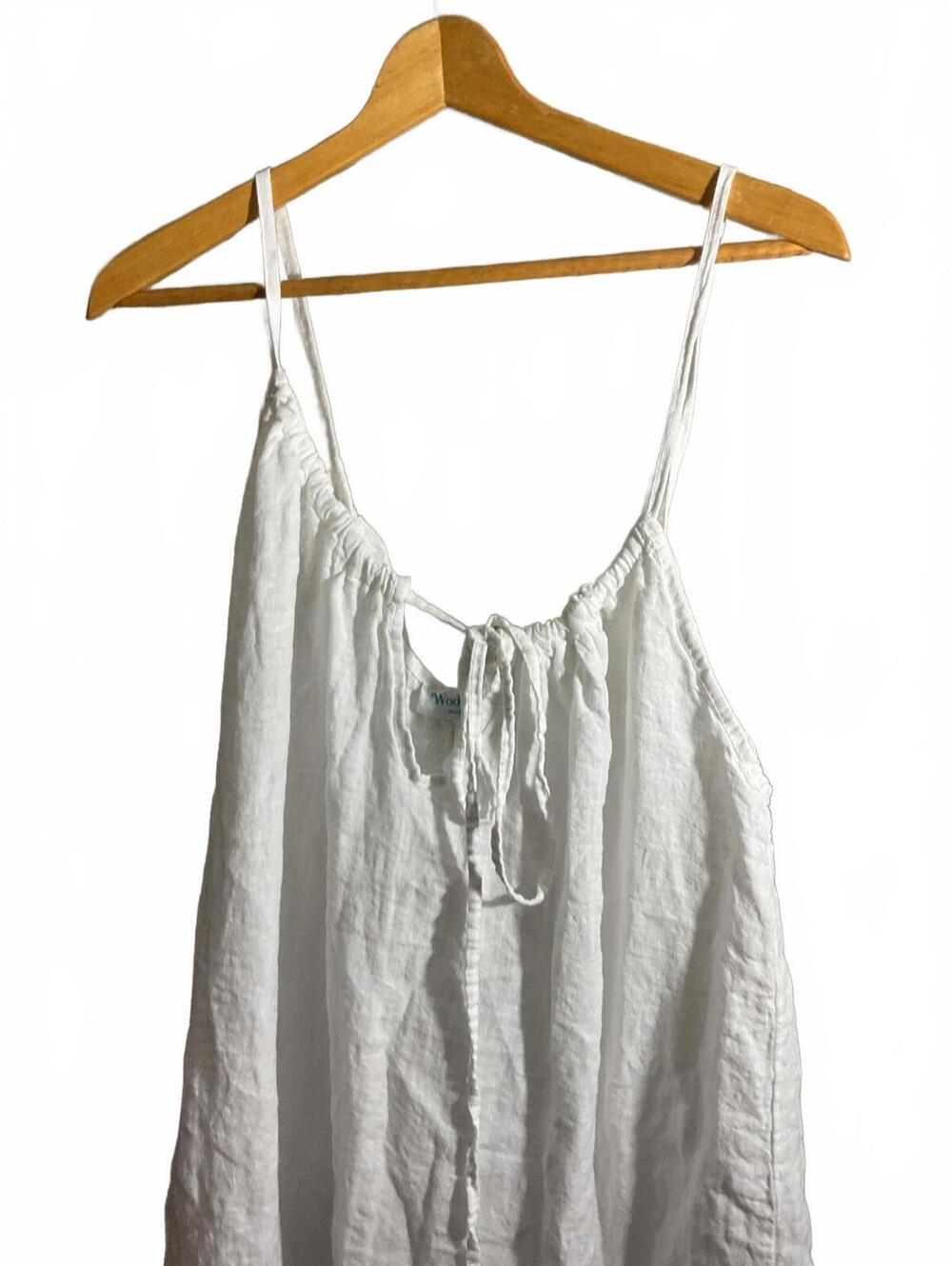 Wodemaya White Linen Sleeveless Dress with Ruffle Hem Made in Italy L/XL - Picture 4 of 7